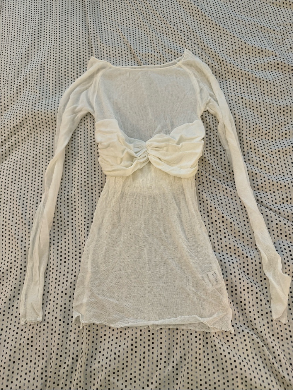 Sheer White Long Sleeve Twist Front Top